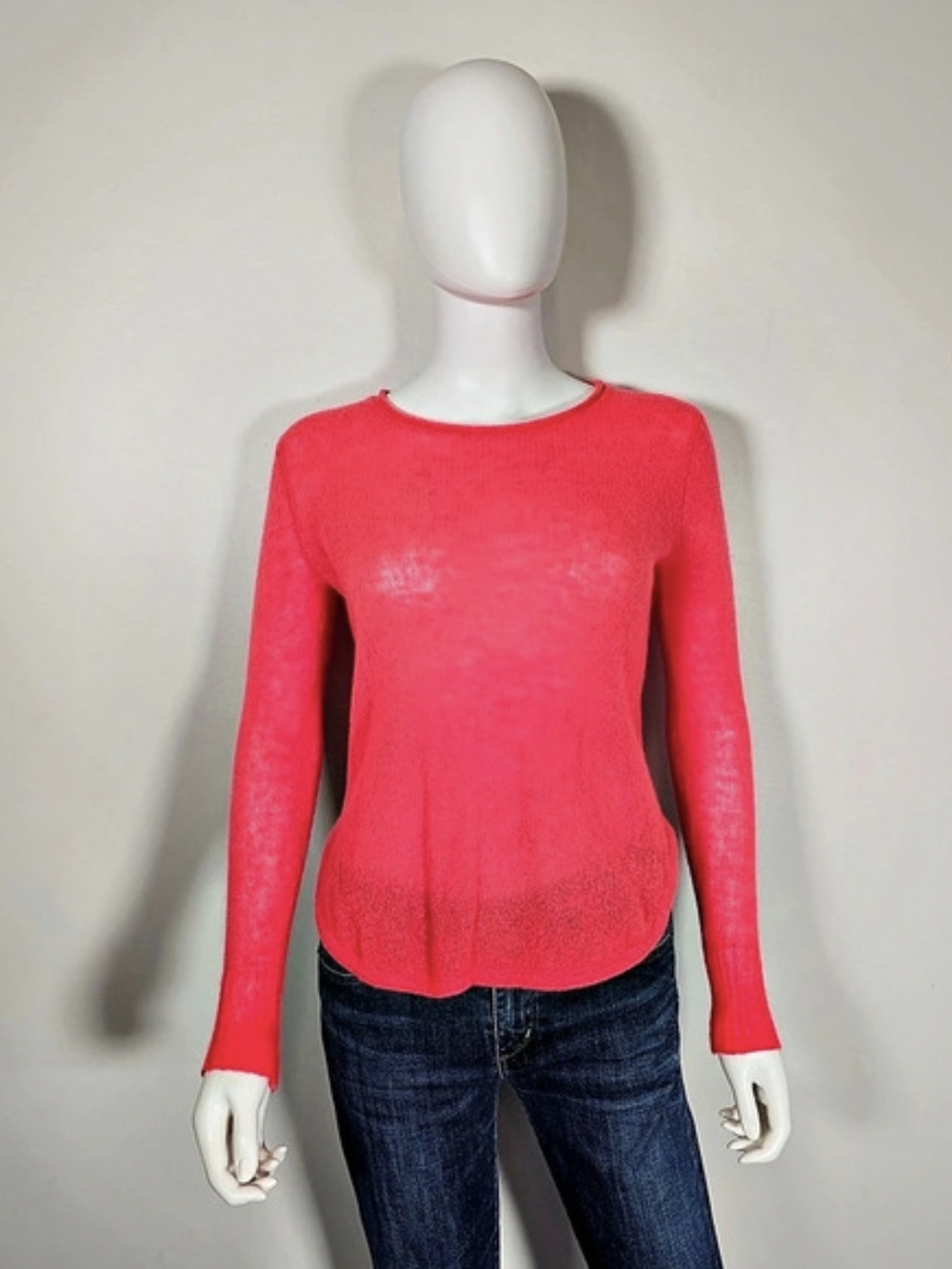 White + Warren Cashmere Crew Neck Loose Sweater in Pink Size XS